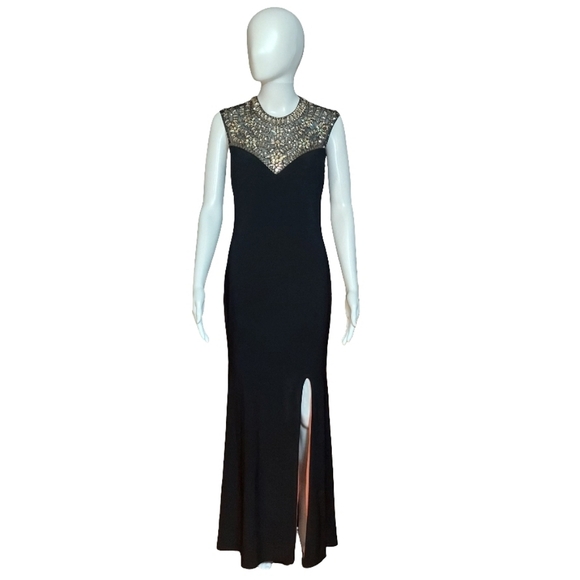 Betsy & Adam Beaded High Neck Tank Prom Dress With Side Slit - Picture 2 of 16